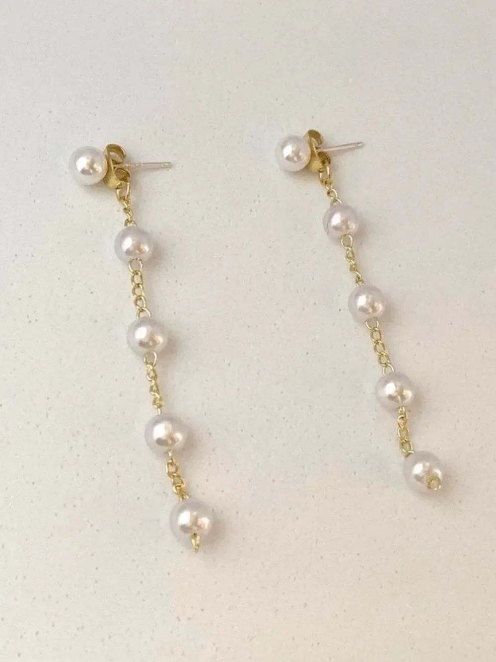 Pearl Drop Chain Dangle Earrings M1870